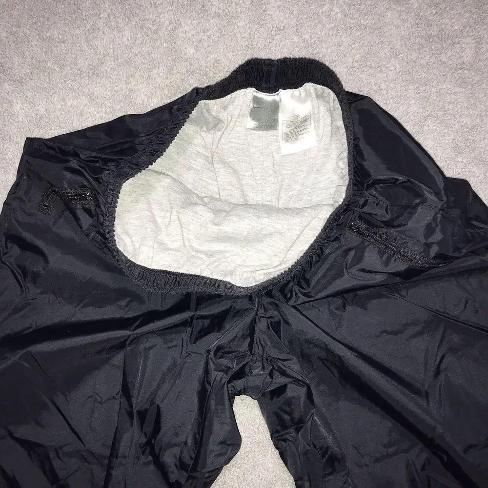 Vintage Nike Women's Black Ankle Zip Nylon 90's Track Pants Lined‎ Medium 8-10
